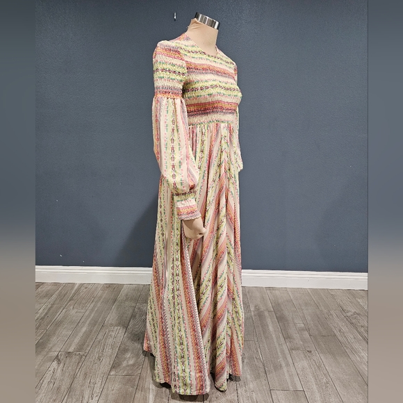 Vtg YOUNG INNOCENT Arpeja Pink Cream Striped Prairie Cottagecore Maxi Dress XS/S - Picture 6 of 14